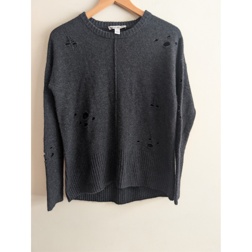 Autumn Cashmere Distressed Charcoal Grey Crewneck Sweater XS Italian Yarn